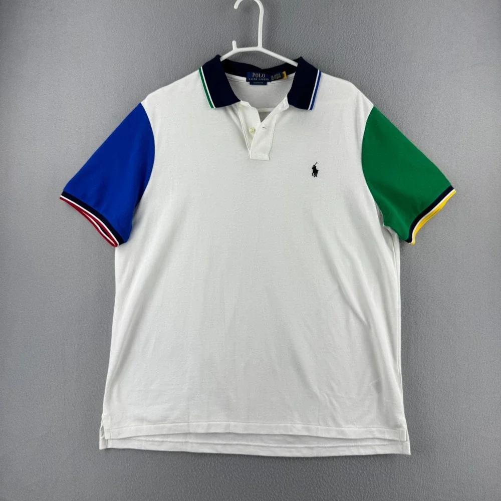 Polo Ralph Lauren Shirt Mens XL White Cotton Short Sleeve Polo Collared Retro